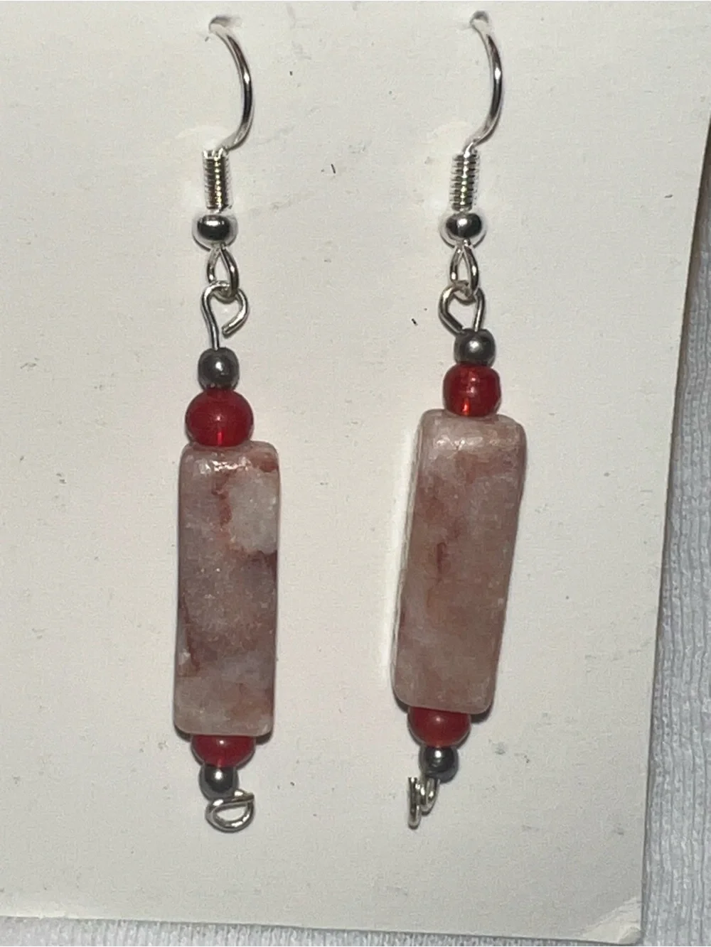 Dainty Pink-Red Rectangular Stone Drop Earrings